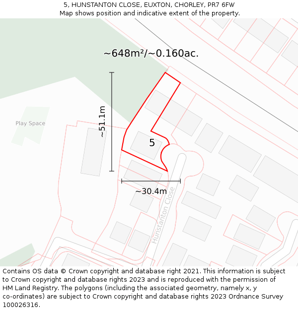 5, HUNSTANTON CLOSE, EUXTON, CHORLEY, PR7 6FW: Plot and title map