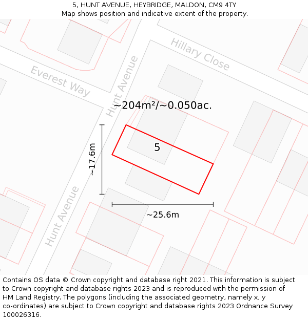 5, HUNT AVENUE, HEYBRIDGE, MALDON, CM9 4TY: Plot and title map