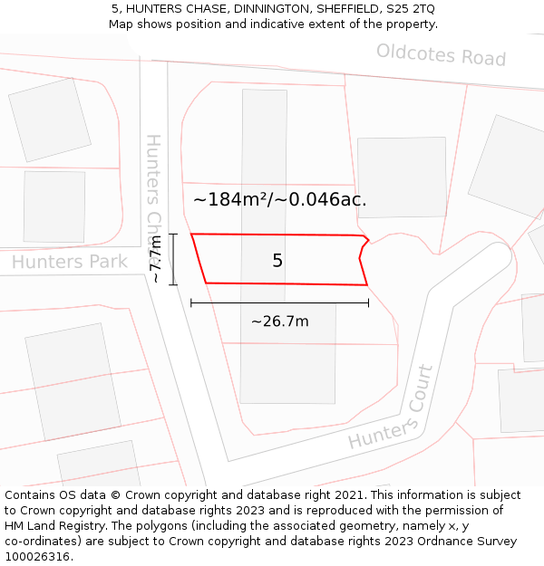 5, HUNTERS CHASE, DINNINGTON, SHEFFIELD, S25 2TQ: Plot and title map