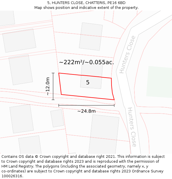 5, HUNTERS CLOSE, CHATTERIS, PE16 6BD: Plot and title map