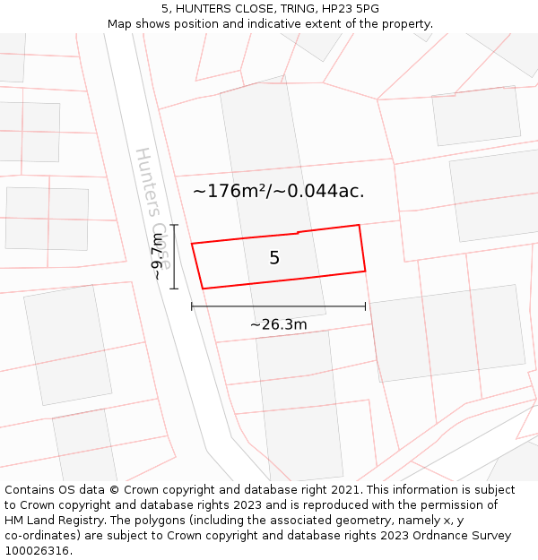 5, HUNTERS CLOSE, TRING, HP23 5PG: Plot and title map
