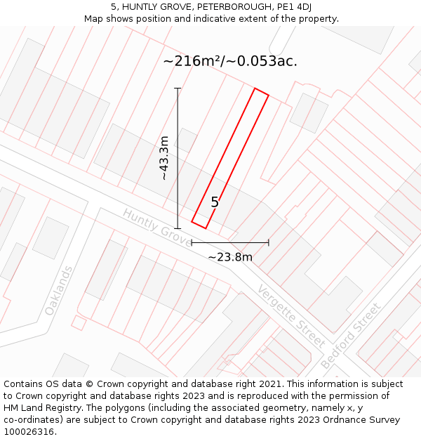 5, HUNTLY GROVE, PETERBOROUGH, PE1 4DJ: Plot and title map