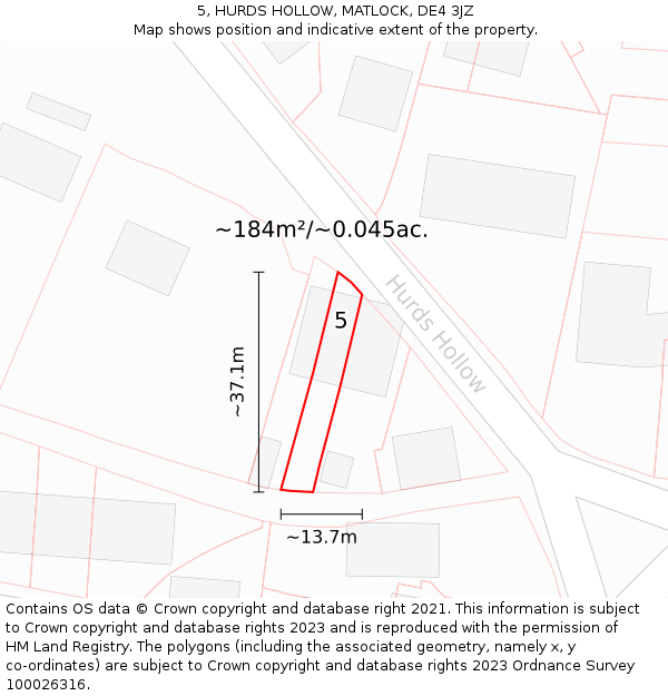 5, HURDS HOLLOW, MATLOCK, DE4 3JZ: Plot and title map
