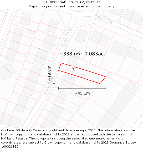 5, HURST ROAD, SOUTHAM, CV47 1HY: Plot and title map