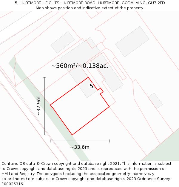 5, HURTMORE HEIGHTS, HURTMORE ROAD, HURTMORE, GODALMING, GU7 2FD: Plot and title map