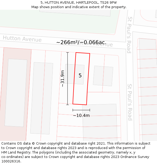 5, HUTTON AVENUE, HARTLEPOOL, TS26 9PW: Plot and title map