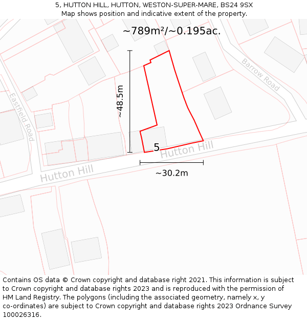 5, HUTTON HILL, HUTTON, WESTON-SUPER-MARE, BS24 9SX: Plot and title map