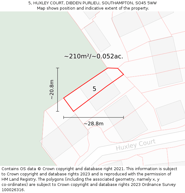 5, HUXLEY COURT, DIBDEN PURLIEU, SOUTHAMPTON, SO45 5WW: Plot and title map