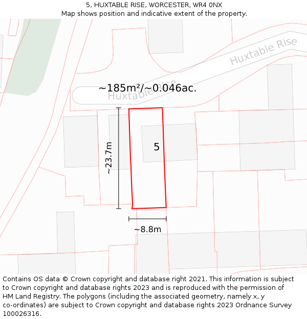 5, HUXTABLE RISE, WORCESTER, WR4 0NX: Plot and title map