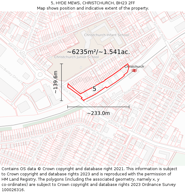 5, HYDE MEWS, CHRISTCHURCH, BH23 2FF: Plot and title map