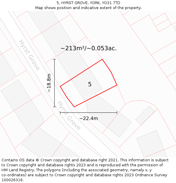 5, HYRST GROVE, YORK, YO31 7TD: Plot and title map