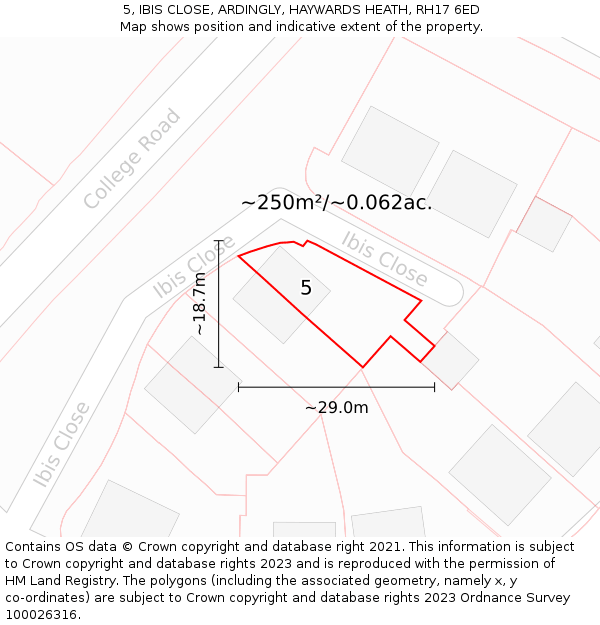 5, IBIS CLOSE, ARDINGLY, HAYWARDS HEATH, RH17 6ED: Plot and title map