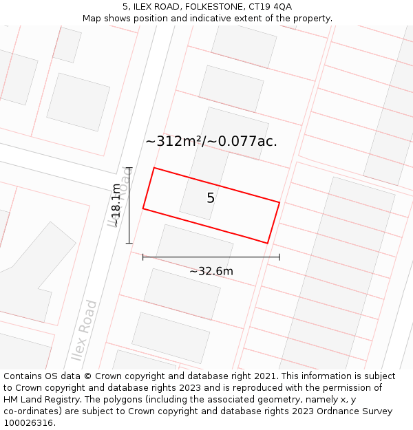 5, ILEX ROAD, FOLKESTONE, CT19 4QA: Plot and title map