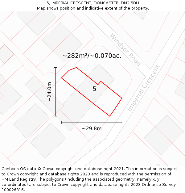 5, IMPERIAL CRESCENT, DONCASTER, DN2 5BU: Plot and title map
