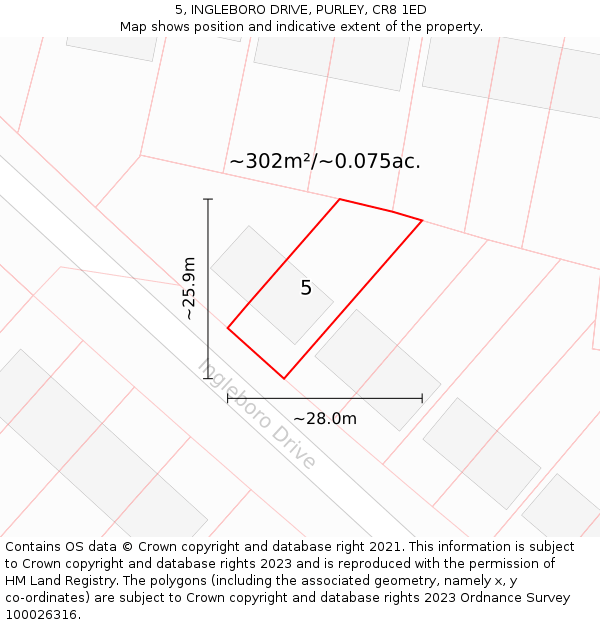 5, INGLEBORO DRIVE, PURLEY, CR8 1ED: Plot and title map