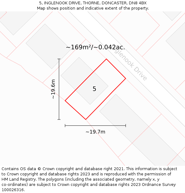 5, INGLENOOK DRIVE, THORNE, DONCASTER, DN8 4BX: Plot and title map