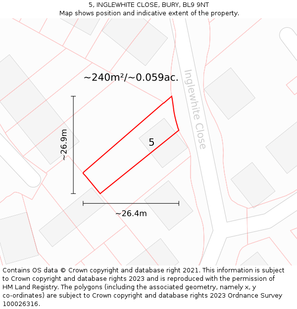 5, INGLEWHITE CLOSE, BURY, BL9 9NT: Plot and title map