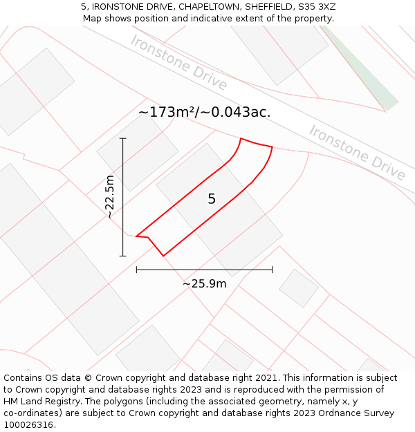 5, IRONSTONE DRIVE, CHAPELTOWN, SHEFFIELD, S35 3XZ: Plot and title map