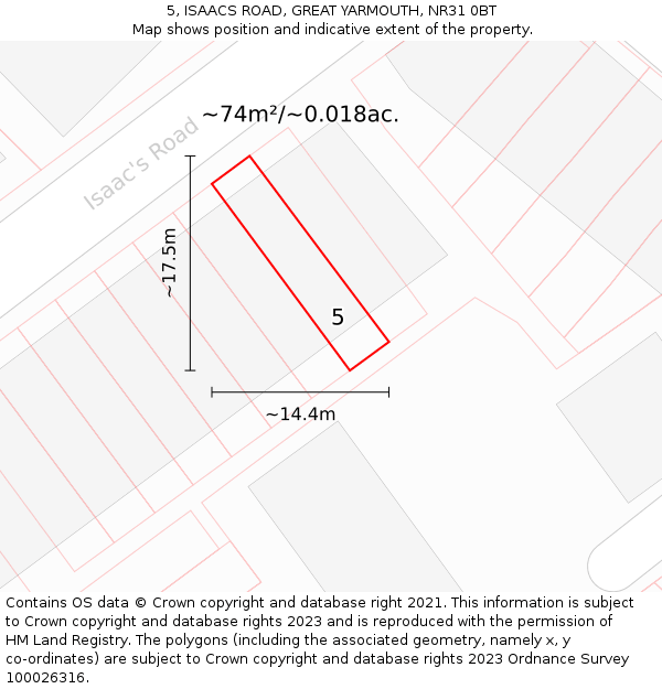 5, ISAACS ROAD, GREAT YARMOUTH, NR31 0BT: Plot and title map