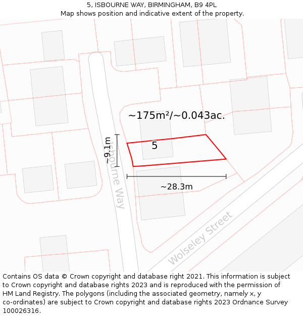 5, ISBOURNE WAY, BIRMINGHAM, B9 4PL: Plot and title map