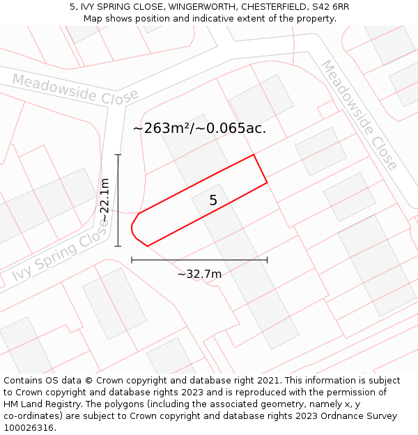 5, IVY SPRING CLOSE, WINGERWORTH, CHESTERFIELD, S42 6RR: Plot and title map