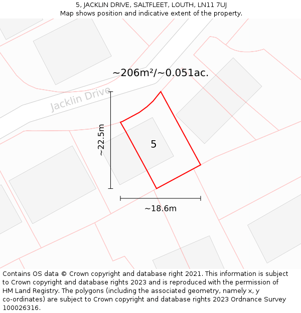 5, JACKLIN DRIVE, SALTFLEET, LOUTH, LN11 7UJ: Plot and title map
