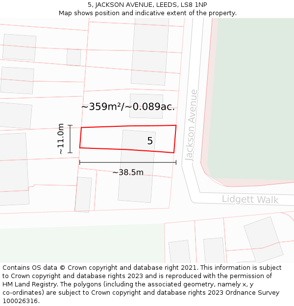 5, JACKSON AVENUE, LEEDS, LS8 1NP: Plot and title map