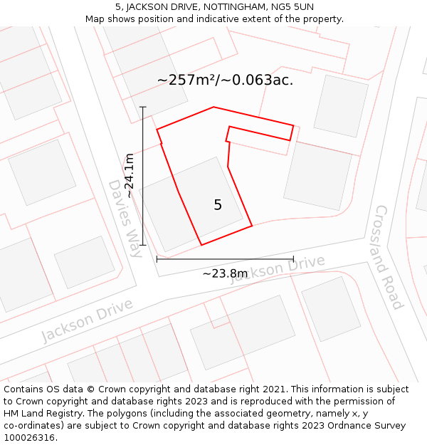 5, JACKSON DRIVE, NOTTINGHAM, NG5 5UN: Plot and title map