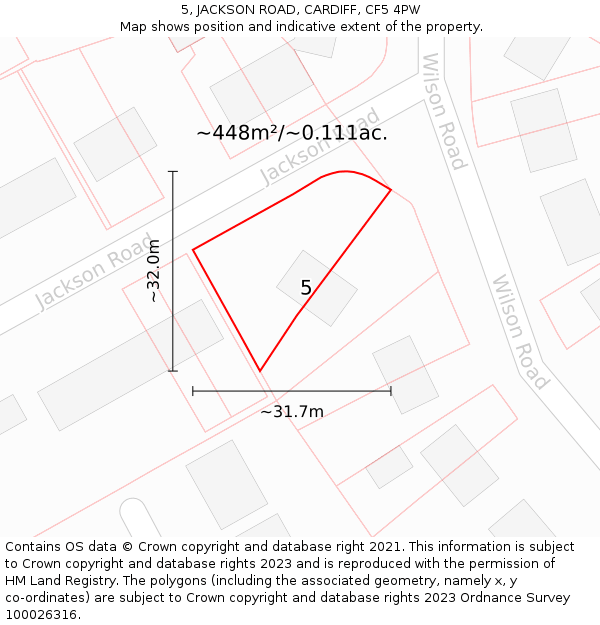 5, JACKSON ROAD, CARDIFF, CF5 4PW: Plot and title map
