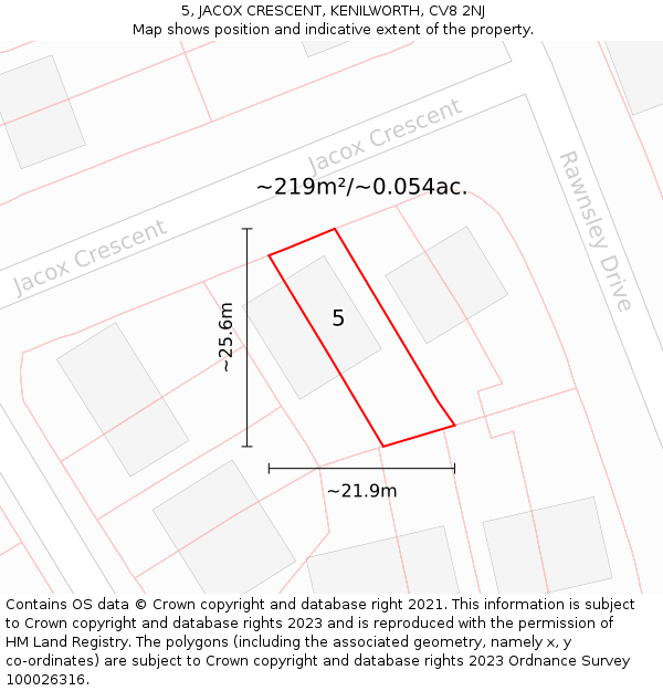 5, JACOX CRESCENT, KENILWORTH, CV8 2NJ: Plot and title map