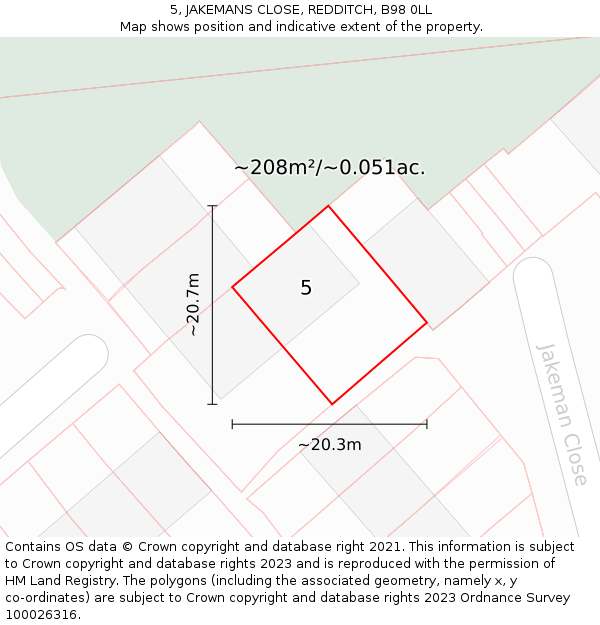 5, JAKEMANS CLOSE, REDDITCH, B98 0LL: Plot and title map