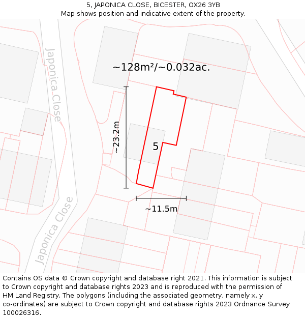 5, JAPONICA CLOSE, BICESTER, OX26 3YB: Plot and title map