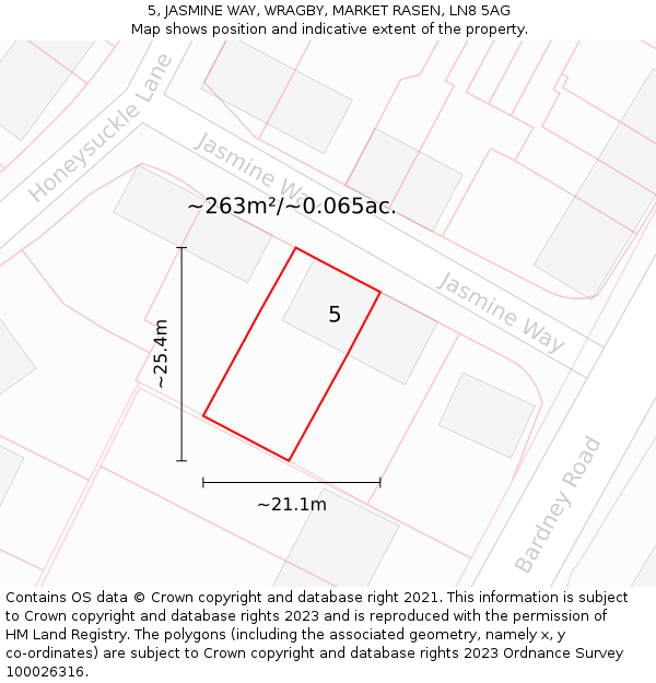 5, JASMINE WAY, WRAGBY, MARKET RASEN, LN8 5AG: Plot and title map
