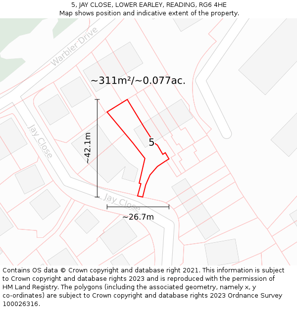 5, JAY CLOSE, LOWER EARLEY, READING, RG6 4HE: Plot and title map