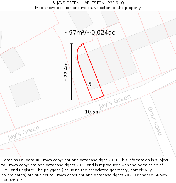 5, JAYS GREEN, HARLESTON, IP20 9HQ: Plot and title map