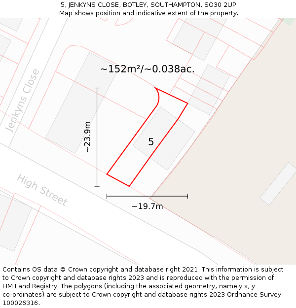 5, JENKYNS CLOSE, BOTLEY, SOUTHAMPTON, SO30 2UP: Plot and title map