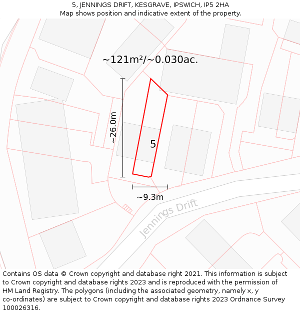 5, JENNINGS DRIFT, KESGRAVE, IPSWICH, IP5 2HA: Plot and title map