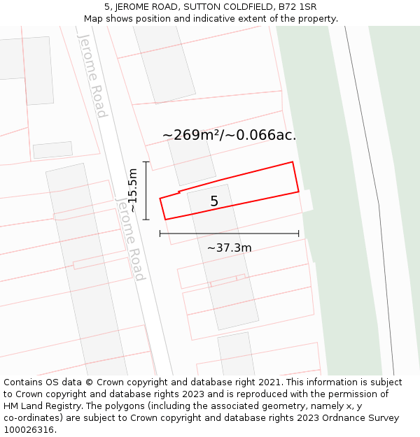 5, JEROME ROAD, SUTTON COLDFIELD, B72 1SR: Plot and title map
