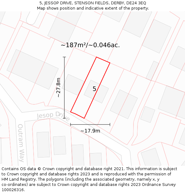 5, JESSOP DRIVE, STENSON FIELDS, DERBY, DE24 3EQ: Plot and title map