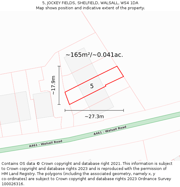 5, JOCKEY FIELDS, SHELFIELD, WALSALL, WS4 1DA: Plot and title map