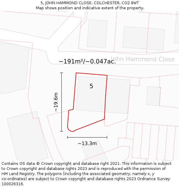 5, JOHN HAMMOND CLOSE, COLCHESTER, CO2 8WT: Plot and title map
