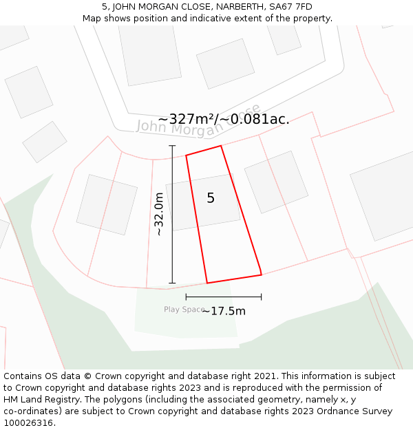5, JOHN MORGAN CLOSE, NARBERTH, SA67 7FD: Plot and title map