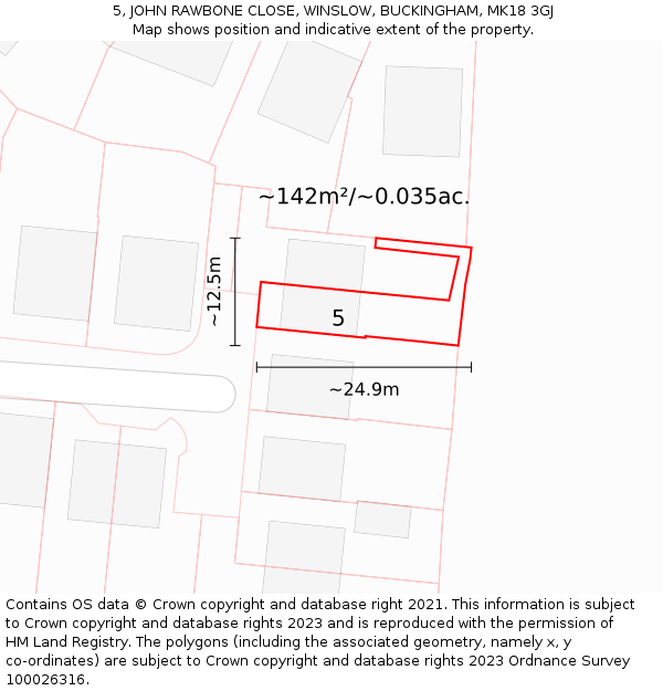 5, JOHN RAWBONE CLOSE, WINSLOW, BUCKINGHAM, MK18 3GJ: Plot and title map