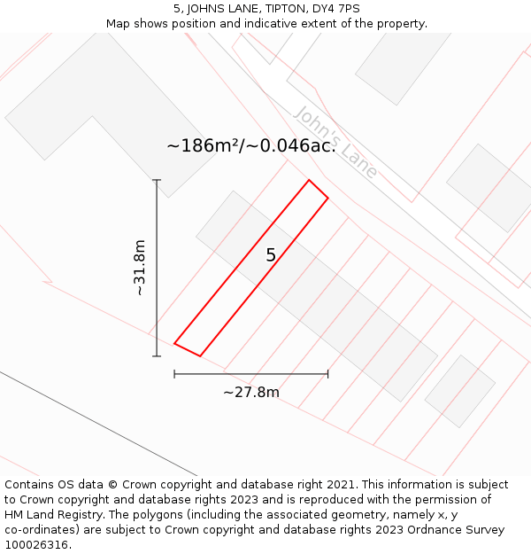 5, JOHNS LANE, TIPTON, DY4 7PS: Plot and title map