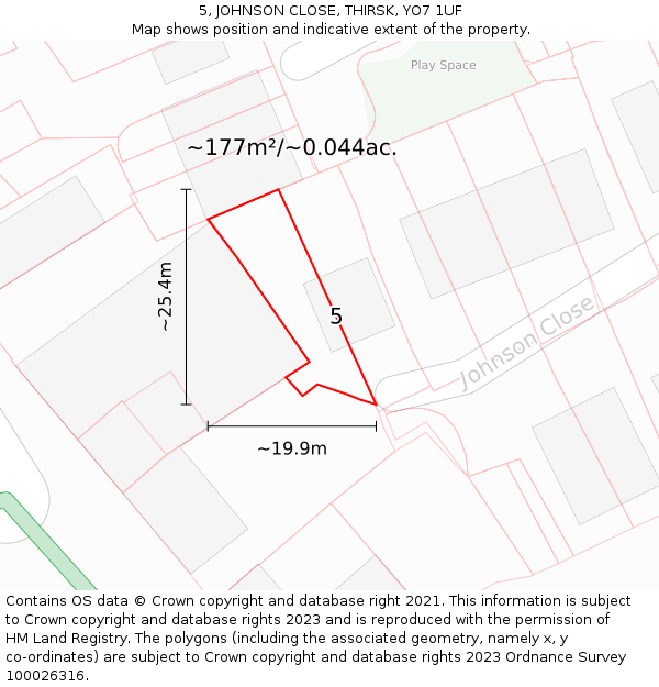 5, JOHNSON CLOSE, THIRSK, YO7 1UF: Plot and title map