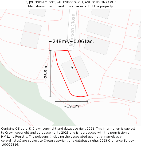 5, JOHNSON CLOSE, WILLESBOROUGH, ASHFORD, TN24 0UE: Plot and title map
