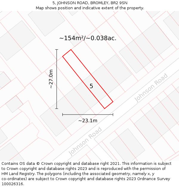 5, JOHNSON ROAD, BROMLEY, BR2 9SN: Plot and title map
