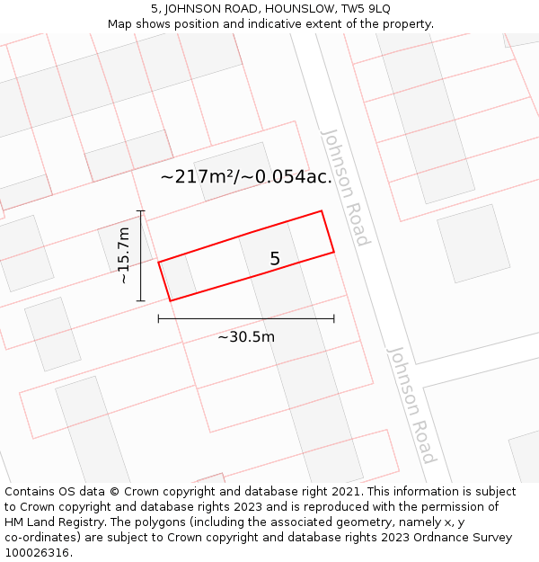 5, JOHNSON ROAD, HOUNSLOW, TW5 9LQ: Plot and title map
