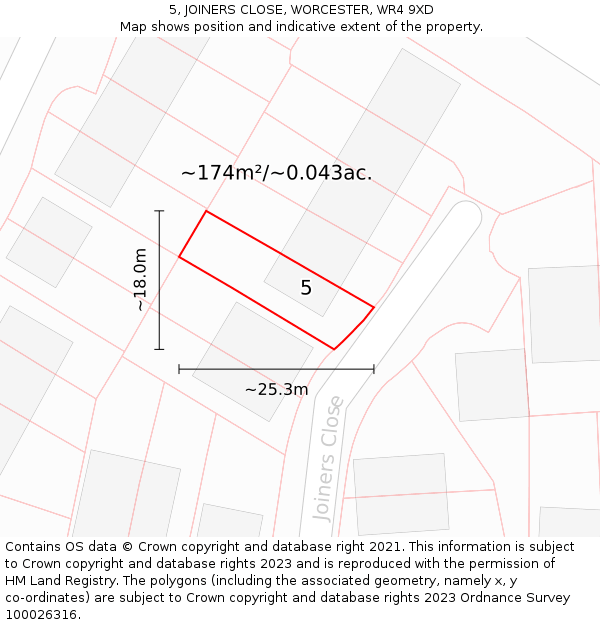 5, JOINERS CLOSE, WORCESTER, WR4 9XD: Plot and title map