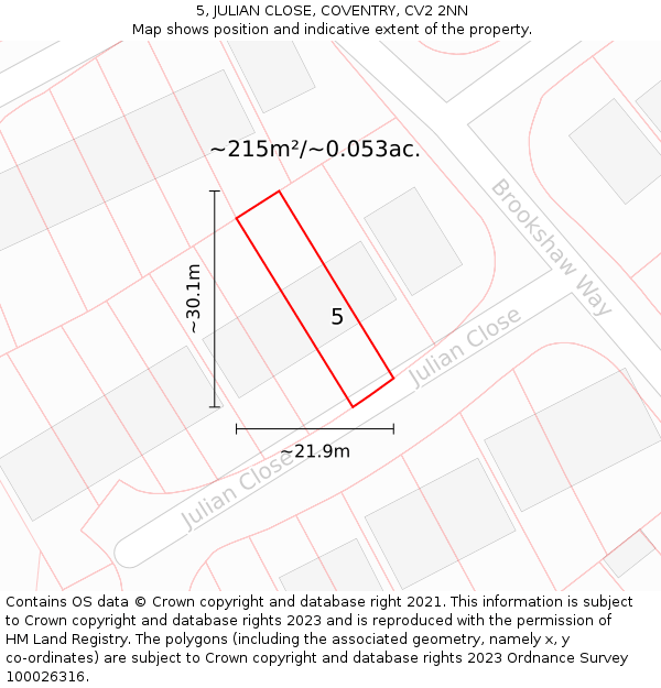 5, JULIAN CLOSE, COVENTRY, CV2 2NN: Plot and title map